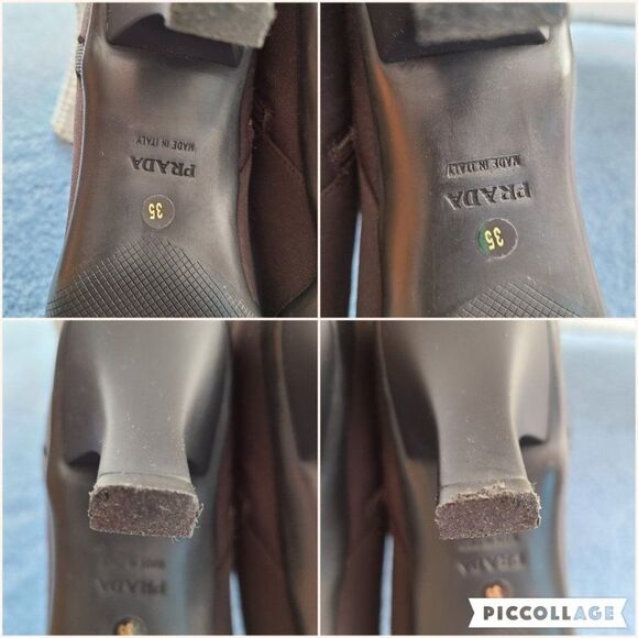Prada Vintage BROWN Booties Nylon Sateen Spellout Logo Block Ankle Kitten Heel - Picture 9 of 15